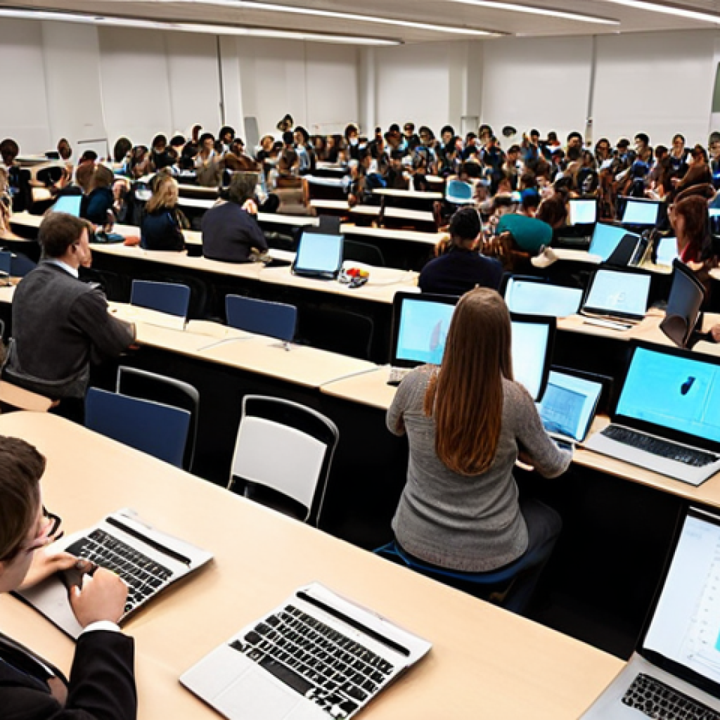 **

A bustling university lecture hall, but instead of a professor, a CEO is presenting. Students are actively engaged, some taking notes on laptops, others participating in a Q&A. In the background, holographic displays showcase collaborative research projects between the university and various aziende (companies). The overall atmosphere is energetic and forward-thinking, emphasizing the "Sinergie Formative" and the bridge between academia and the business world. Focus on modern technology and a sense of innovation.

**